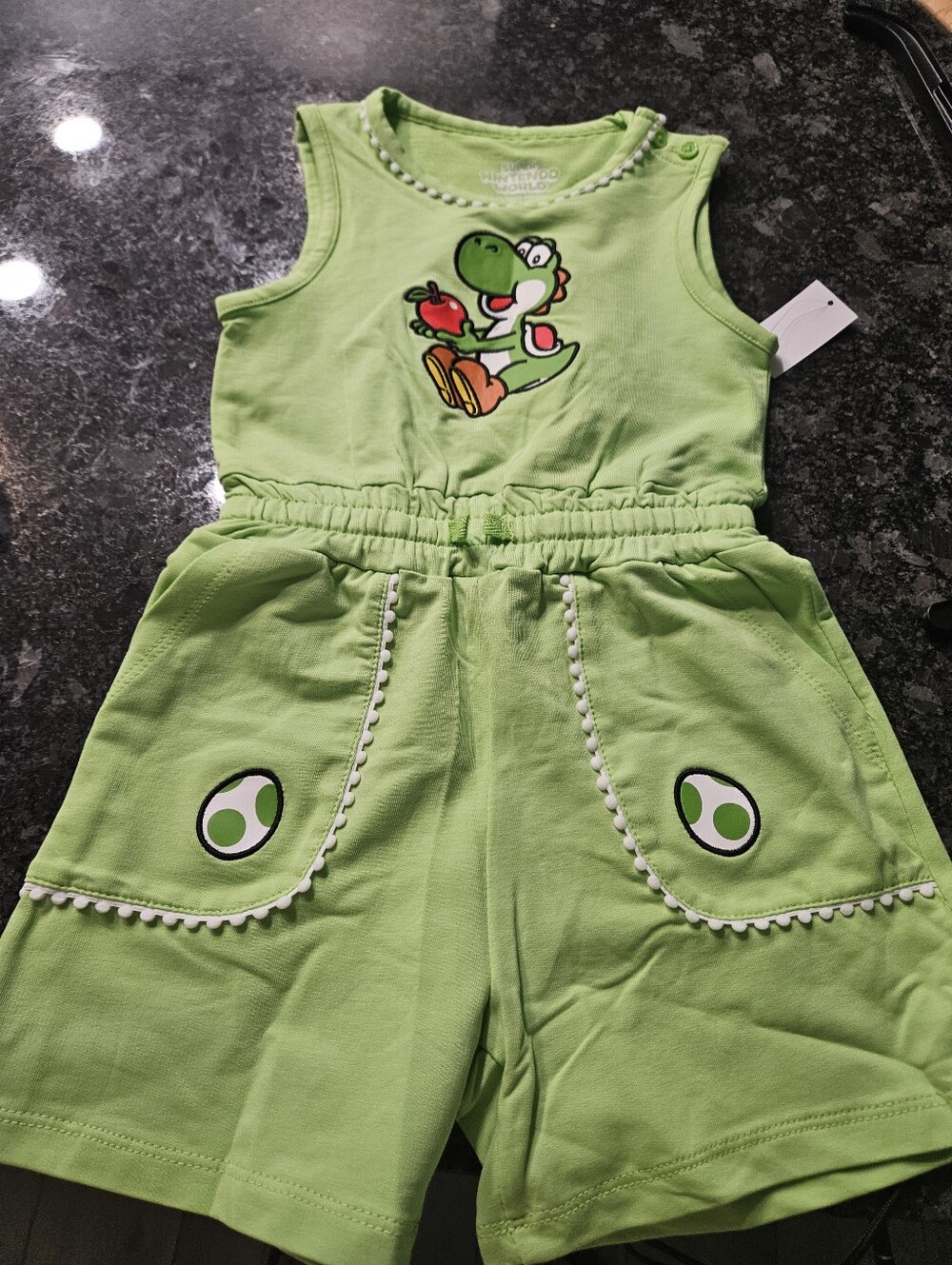 Green Yoshi Graphic Kids Romper - Nintendo Inspired Size S